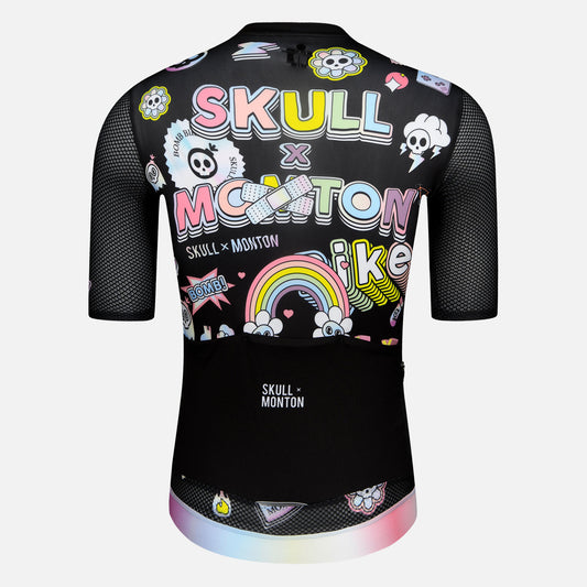 Skull Monton Cycling Jersey Mens Rainbow Black