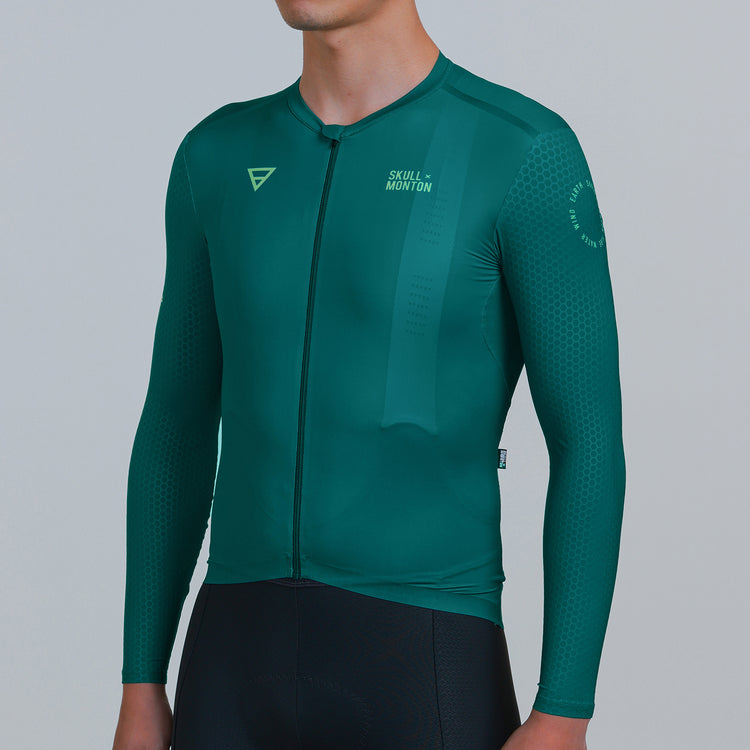 pro team long sleeve cycling jersey green mens