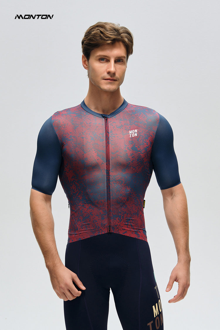 Men's Cycling Jersey Topography Crimson Navy