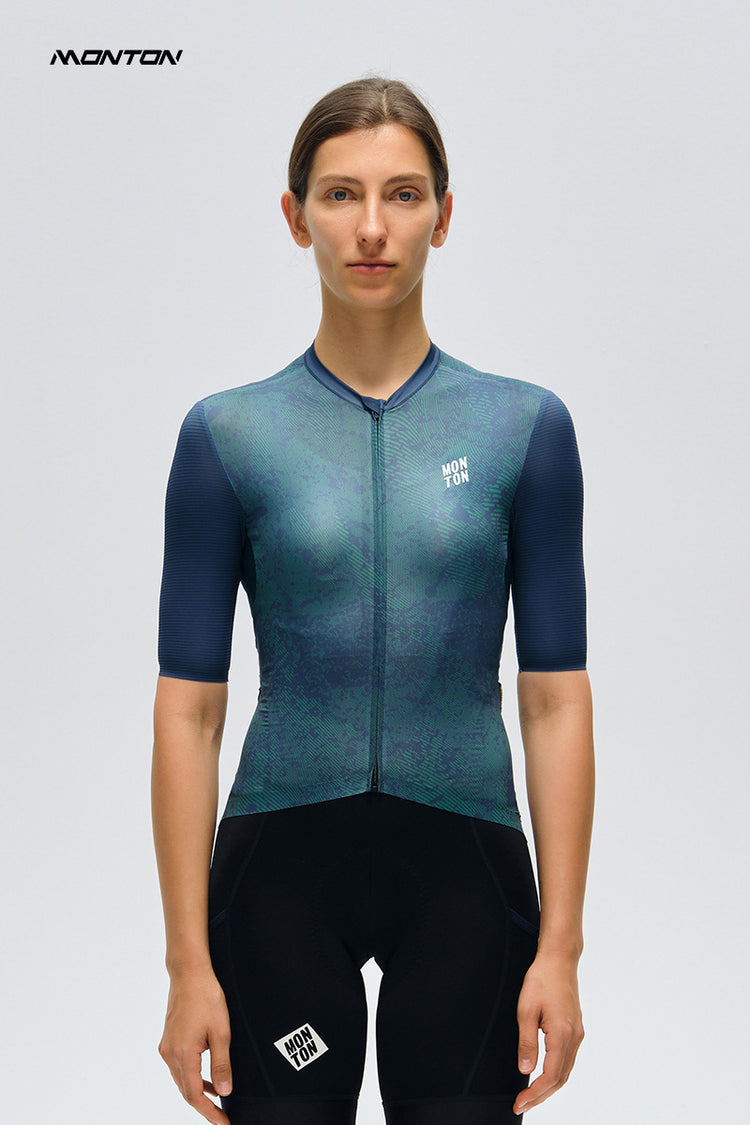 Women's Cycling Jersey Topography Forest Blue