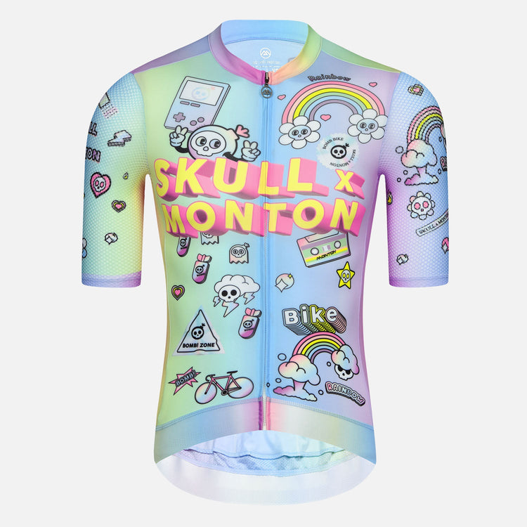 Skull Monton Cycling Jersey Mens Rainbow White