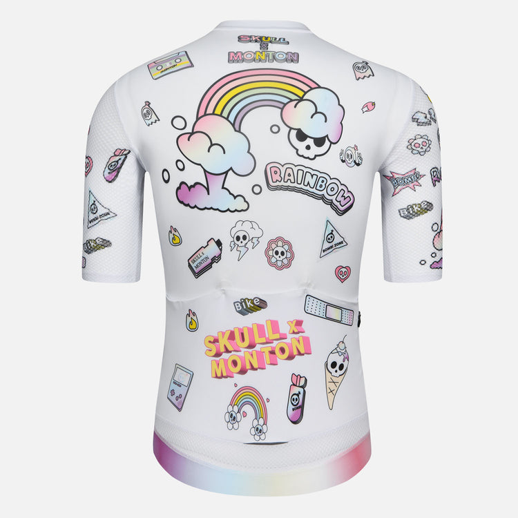 Skull Monton Cycling Jersey Mens Rainbow White