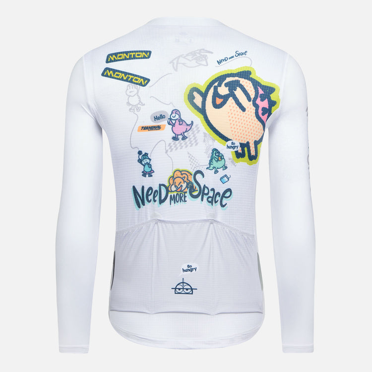 Cycling Long Sleeve Jersey Mens LifeStyle Dinosaur II White