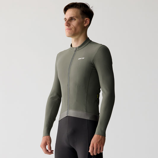 Men's Fleece LS Cycling Jersey RinRui Lunar Green