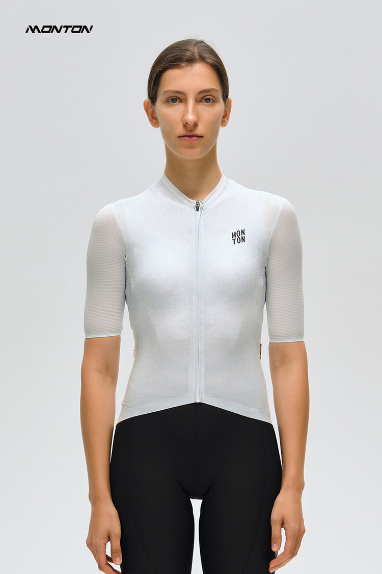 Women's Cycling Jersey Topography Glacial White
