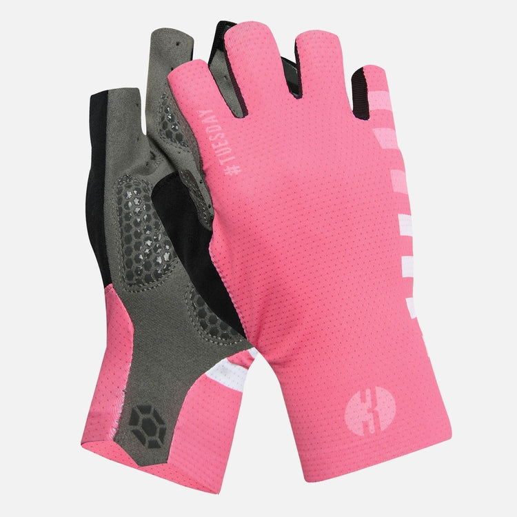 pink cycling gloves